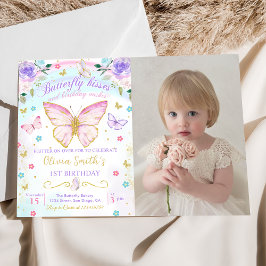 Floral Butterfly Kisses und Birthday Wishs Foto Einladung