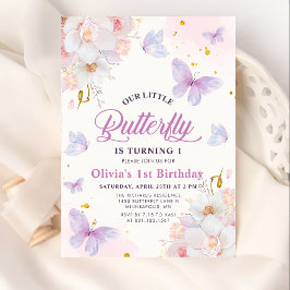 Floral Butterfly Lila Girl Geburtstag Einladung