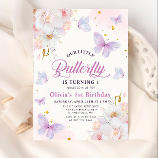 Floral Butterfly Lila Girl Geburtstag Einladung