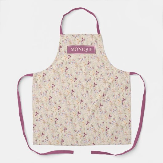 Floral Butterfly Mit Monogramm Schürze (Vorderseite)