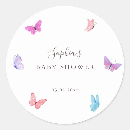 Floral Butterfly Nature Themed Baby Dusche Runder Aufkleber (Vorderseite)