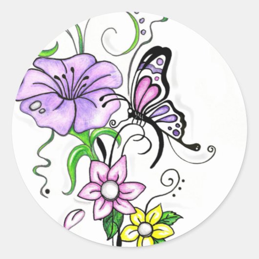 Floral Butterfly Runder Aufkleber (Vorderseite)