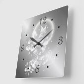Floral Butterfly Silber Zahlen Quadratische Wanduhr (Winkel)