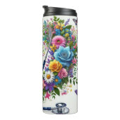 Floral Butterfly Stethoscope Nurse Heart Thermosbecher (Nach rechts gedreht)