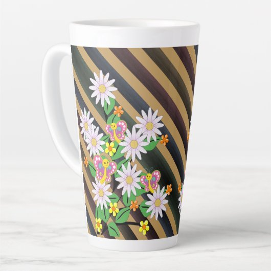 Floral Butterfly Streifen Latte Tasse (Linke Ecke)
