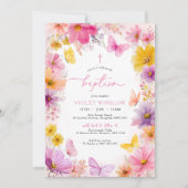Floral Butterfly Taufe Christening Girl Bright Einladung (Vorderseite)