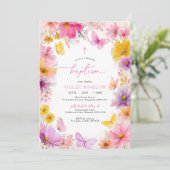 Floral Butterfly Taufe Christening Girl Bright Einladung (Stehend Vorderseite)