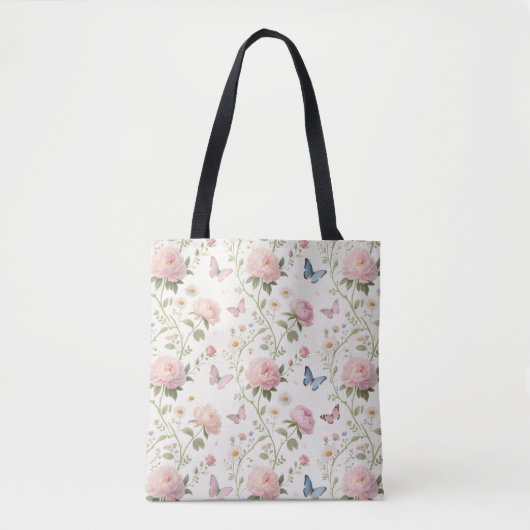 Floral Butterfly Tote Tasche mit Peonys (Vorderseite)
