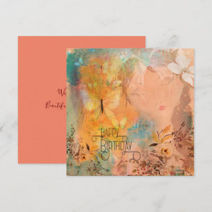Floral Butterfly Whimsical Girl Happy Birthday Karte