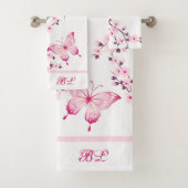 Floral Butterfly White Hot Pink Monogram Badhandtuch Set (Insitu)