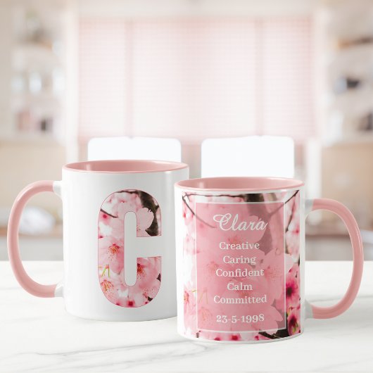 Floral C Initial Mug | Personalized Name & Traits Tasse