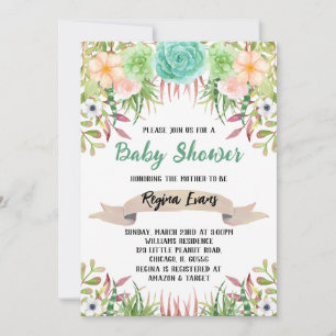 Floral Cactus Baby Shower Einladung