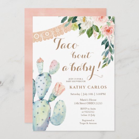 Floral Cactus "Bout a Baby Pampas Grass Einladung (Vorne/Hinten)