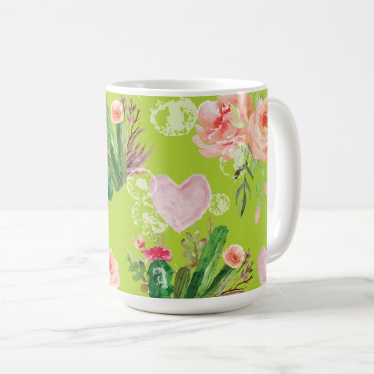 Floral Cactus Elegant Kaffeetasse (VorderseiteRechts)