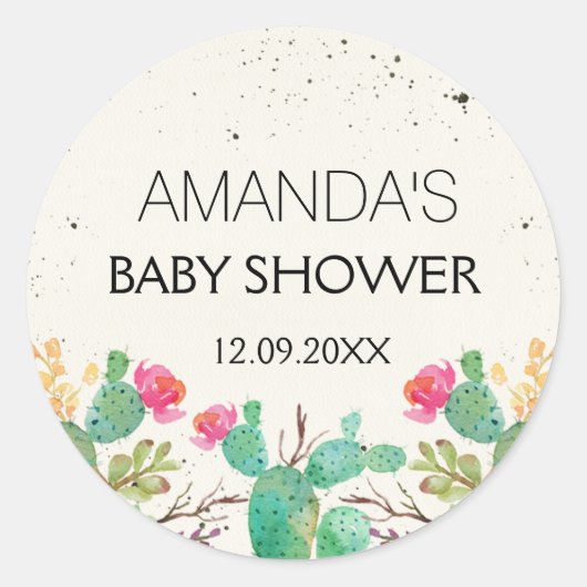 Floral Cactus Fiesta Baby Shower Sticker (Vorderseite)