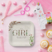 Floral Cactus Leather Girl Baby Shower Pappteller (Party)