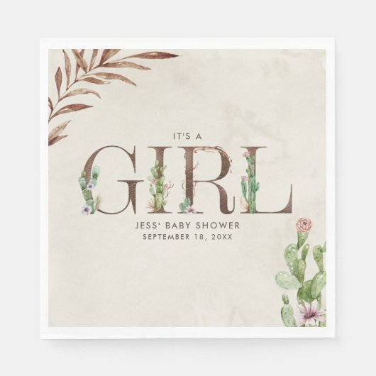 Floral Cactus Leather Girl Baby Shower Serviette (Vorderseite)