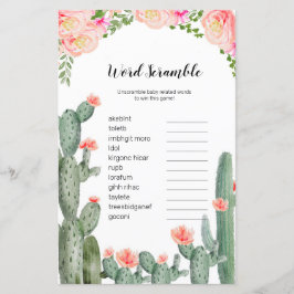 Floral Cactus Watercolor Word Scramble Game