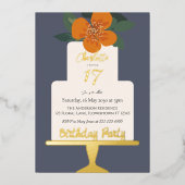Floral Cake Birthday Party Gold Folieneinladung (Vorderseite)