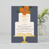 Floral Cake Birthday Party Gold Folieneinladung (Stehend vorne)