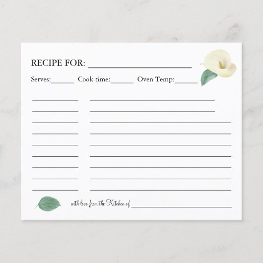 Floral Calla Lilies Grüne Weinkarte Flyer (Vorne)