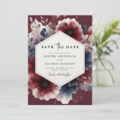 Floral Calligraphy Burgundy Wedding Save The Date (Stehend Vorderseite)
