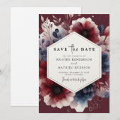 Floral Calligraphy Burgundy Wedding Save The Date (Vorne/Hinten)