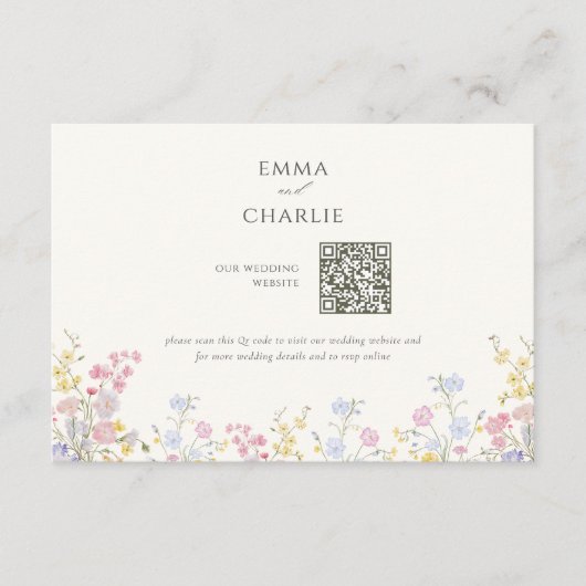 Floral Calligraphy QR Code Wedding Website Begleitkarte (Vorderseite)