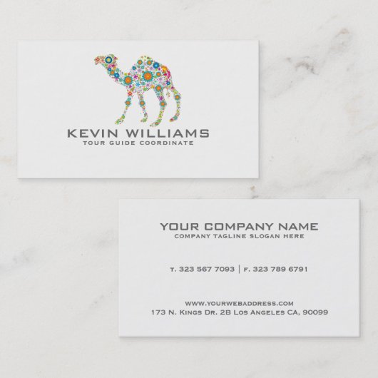 Floral Camel Illustration Tour Guide Visitenkarte (Vorne/Hinten)