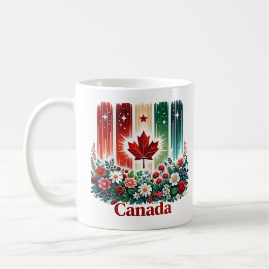Floral Canada Day | Cute Canadian Flag Kaffeetasse (Links)