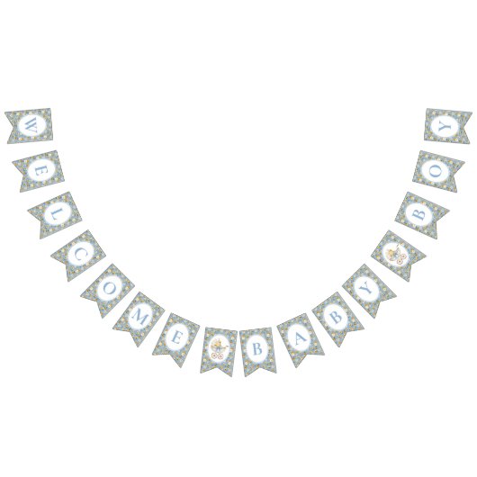 Floral Carriage Welcome Baby Boy Bunting Banner  (Alle)