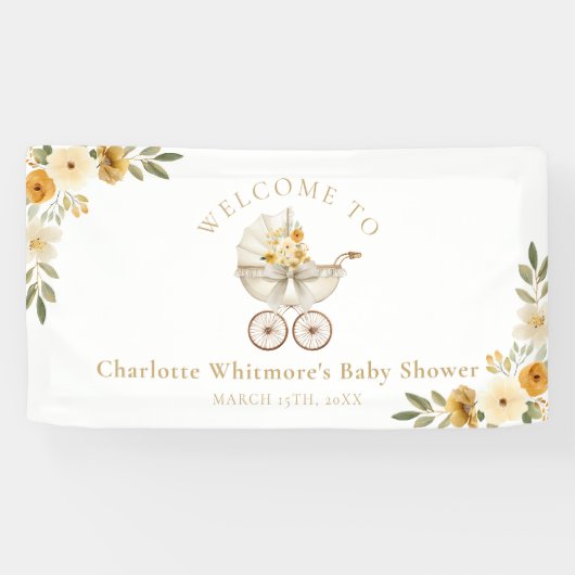 Floral Carriage Welcome Baby Shower | Neutral Banner (Horizontal)
