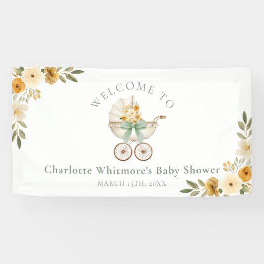 Floral Carriage Welcome Banner | Sage Green (Horizontal)