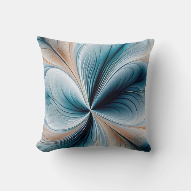 Floral Cascade - Soft Teal and Gold Abstract Flow Kissen (Vorderseite)