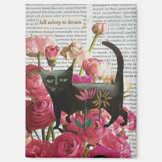 Floral Cat Collage Wall Art Surreal Decor Magnet (Vorderseite)