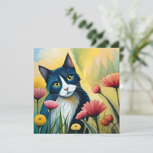 FLoral cat Flat Card (Stehend Vorderseite)