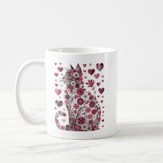 Floral Cat Heart Romantic Aesthetic Love Art Kaffeetasse