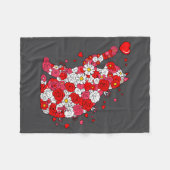 Floral Cat Heart Valentines Day Meow Kitty Kitten Fleecedecke (Vorderseite (Horizontal))