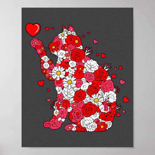 Floral Cat Heart Valentines Day Meow Kitty Kitten  Poster (Vorne)