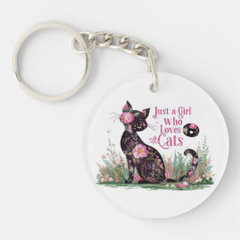 Floral Cat Lover : Nur ein Mädchen, das Katzen Lie Schlüsselanhänger