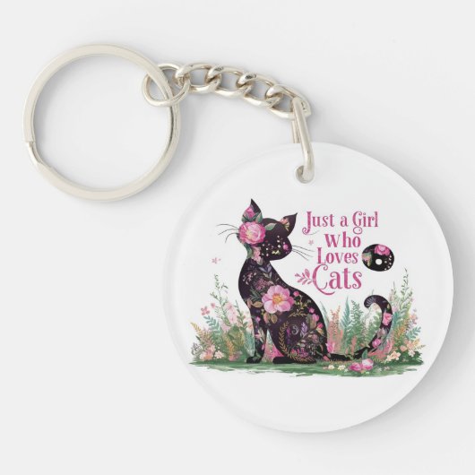 Floral Cat Lover : Nur ein Mädchen, das Katzen Lie Schlüsselanhänger (Vorderseite)