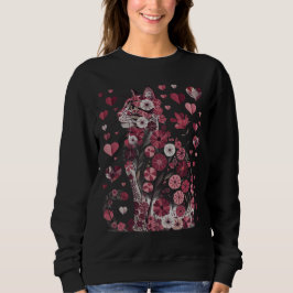 Floral Cat of Love – Romantic Pink Botanical Kitty Sweatshirt