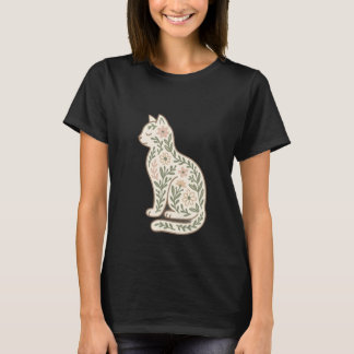 Floral Cat Shirt - Pastel Botanical Kitty Silhoutt