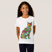 Floral Cat Silhouette Bloom Pattern T-Shirt (Vorne ganz)