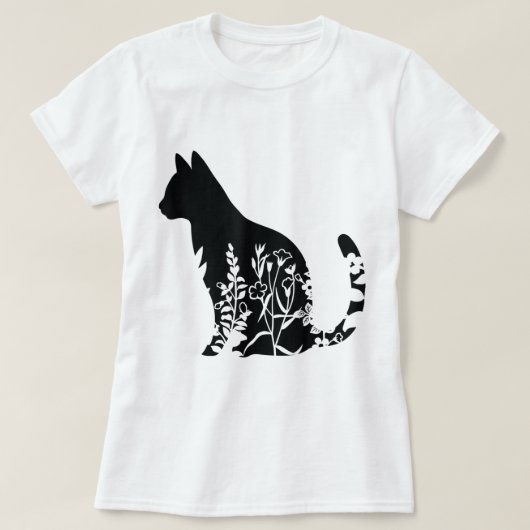 Floral Cat Silhouette Minimalist Design T-Shirt (Design vorne)