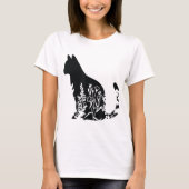 Floral Cat Silhouette Minimalist Design T-Shirt (Vorderseite)