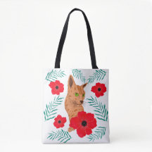 Floral Cat Tote Bag