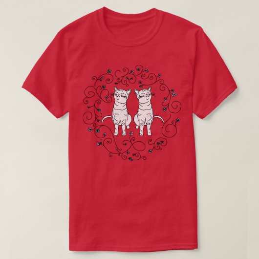 Floral Cats Doodle T-Shirt (Design vorne)