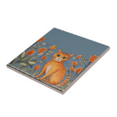 Floral Cats - Ginger Cat & Orange Flowers Cartoon Fliese (Seite)