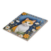 Floral Cats - Ginger Cat Orange White Flowers Blue Fliese (Seite)